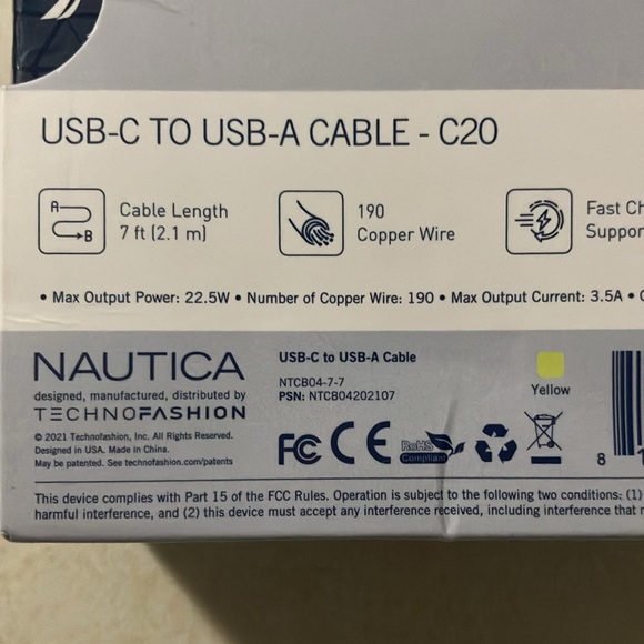 NWT Nautica USB-C to USB-A 7ft cable - Picture 4 of 9